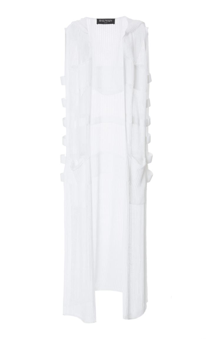Balmain Long Hooded Ribbed-knit Cardigan