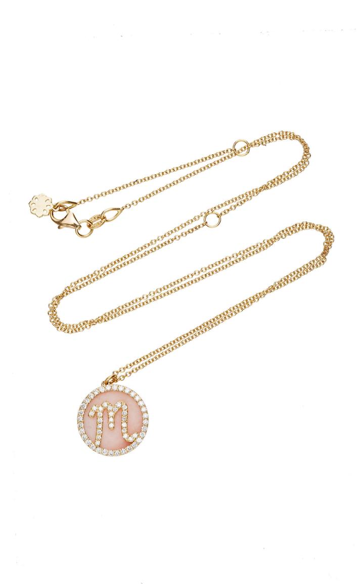 Noush Jewelry Treasure Disk Opal Roman Initial Necklace