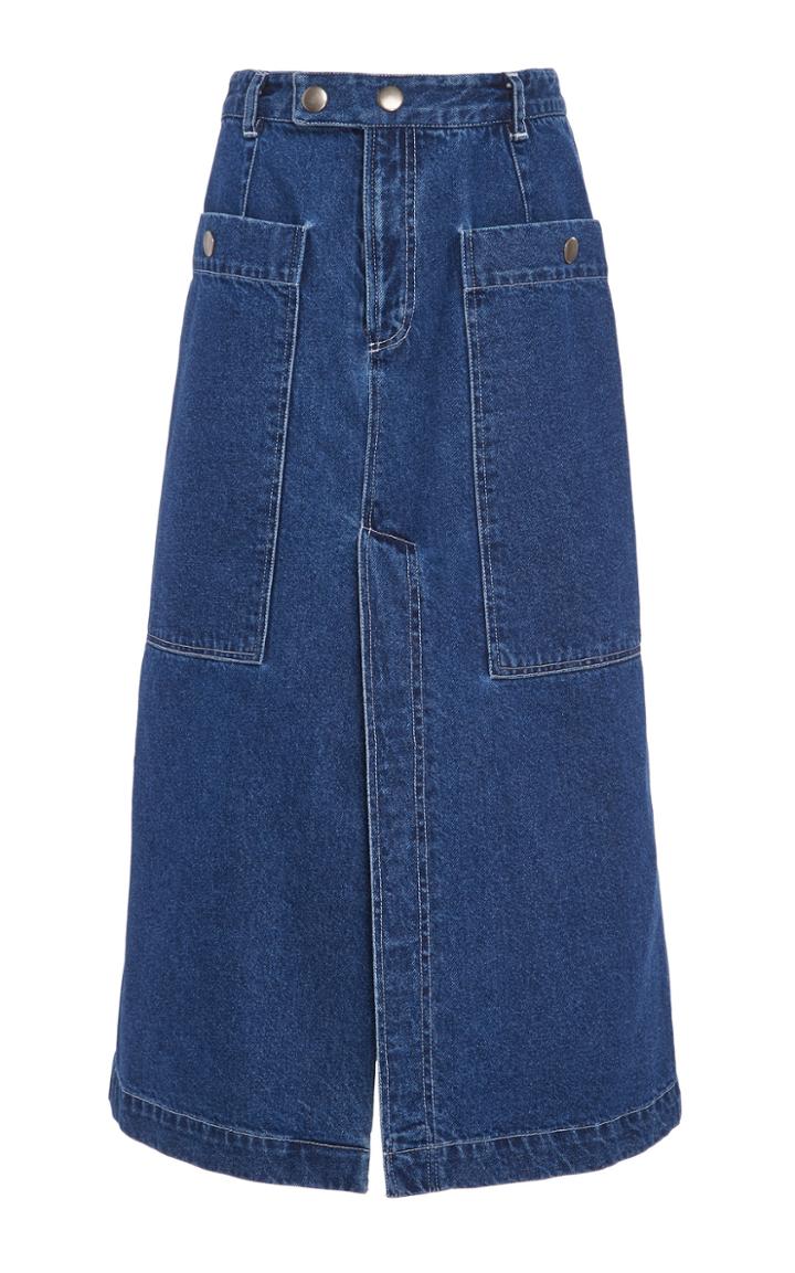 Sea A-line Denim Midi Skirt