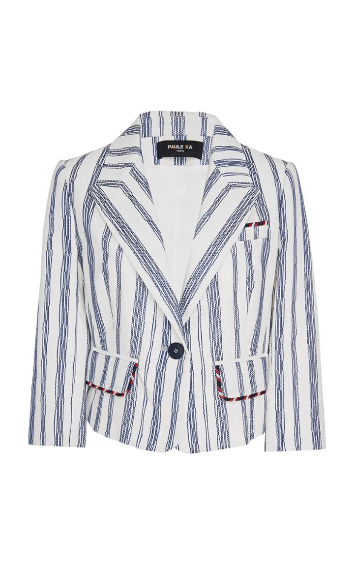 Paule Ka Stripe Cotton Pique Cropped Blazer