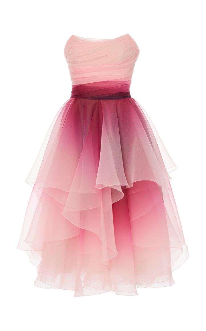 Marchesa Strapless Ombre Organza A-line Cocktail Dress