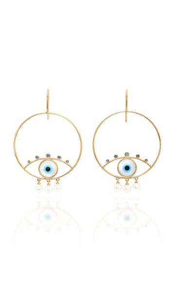 Marianna Goulandris Pearly Eyes Gold Vermeil Sapphire And Pearl Earrings