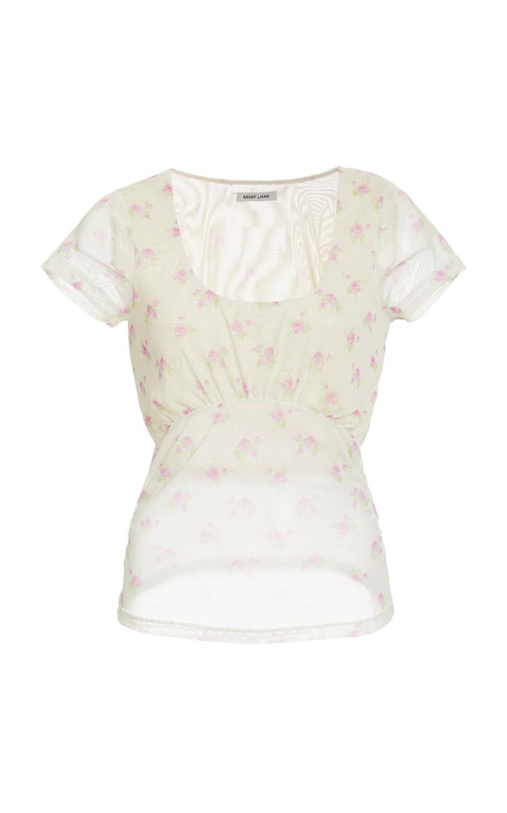 Sandy Liang Kiwi Floral-print Mesh Top