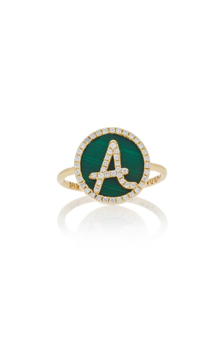 Noush Jewelry Treasure Disk Malachite Roman Initial Ring