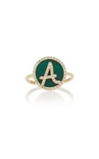 Noush Jewelry Treasure Disk Malachite Roman Initial Ring