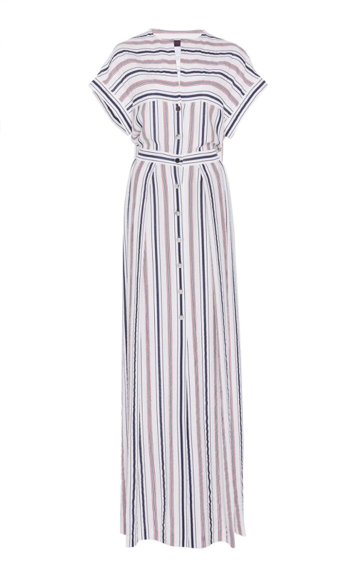 Martin Grant Stripe Collarless Short Sleeve Dress