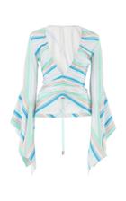 Peter Pilotto Striped Jersey Gathered V-neck Top