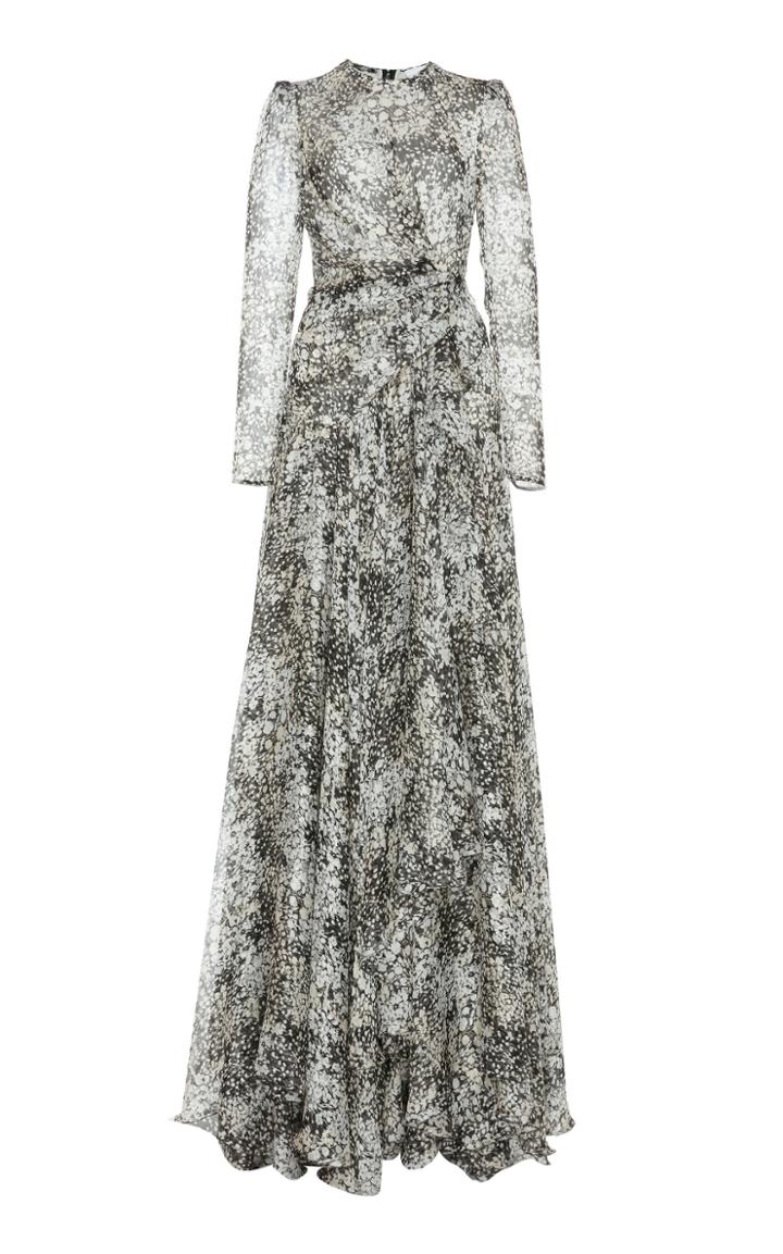 Giambattista Valli Ruffled Floral Print Silk Chiffon Gown
