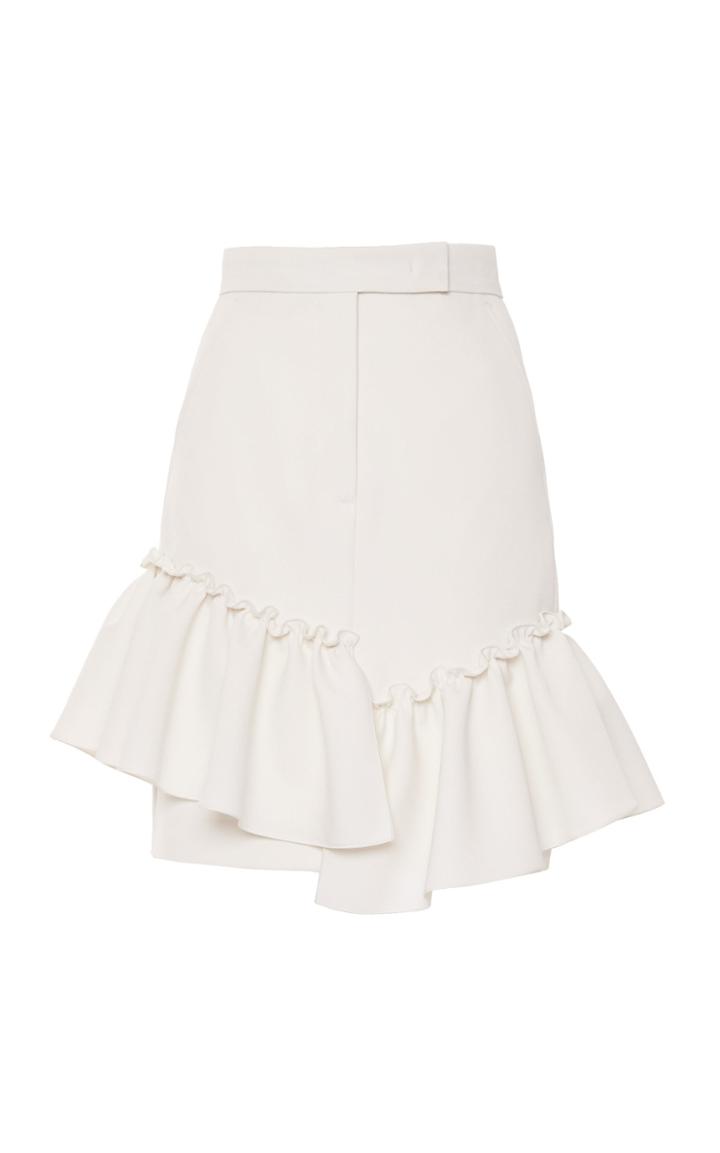 Moda Operandi Max Mara Acca Asymmetric Ruffled Wool Gabardine Mini Skirt