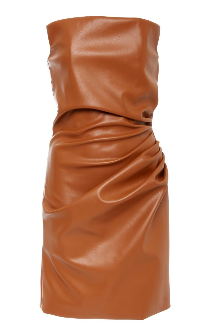 Christian Siriano Faux Leather Side Gathered Strapless Mini Dress