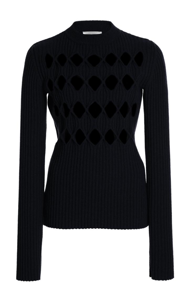 Moda Operandi Victoria Beckham Argyle-cutout Ribbed-knit Wool-blend Sweater
