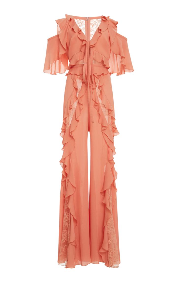 Elie Saab Ruffled Lace Insert Jumpsuit