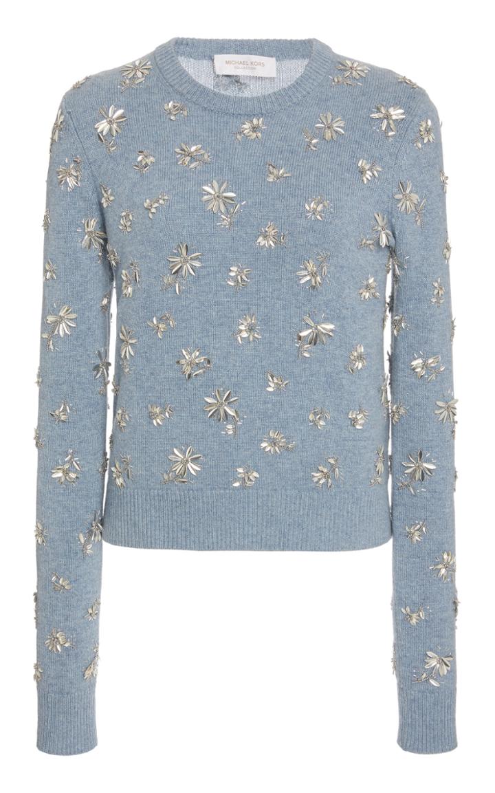 Moda Operandi Michael Kors Collection Floral-embellished Cashmere Sweater