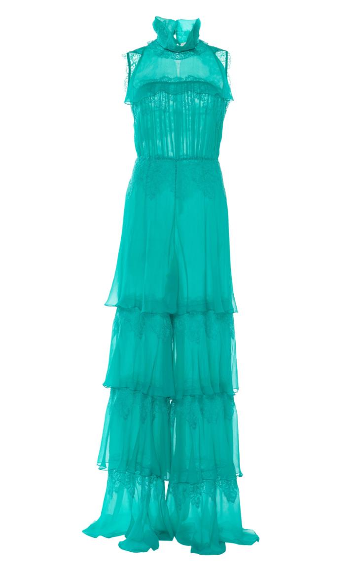 Alberta Ferretti Layered Ruffled Silk Jumpsuit