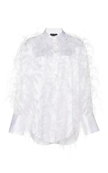 Michael Lo Sordo Feather-embellished Silk-satin Shirt