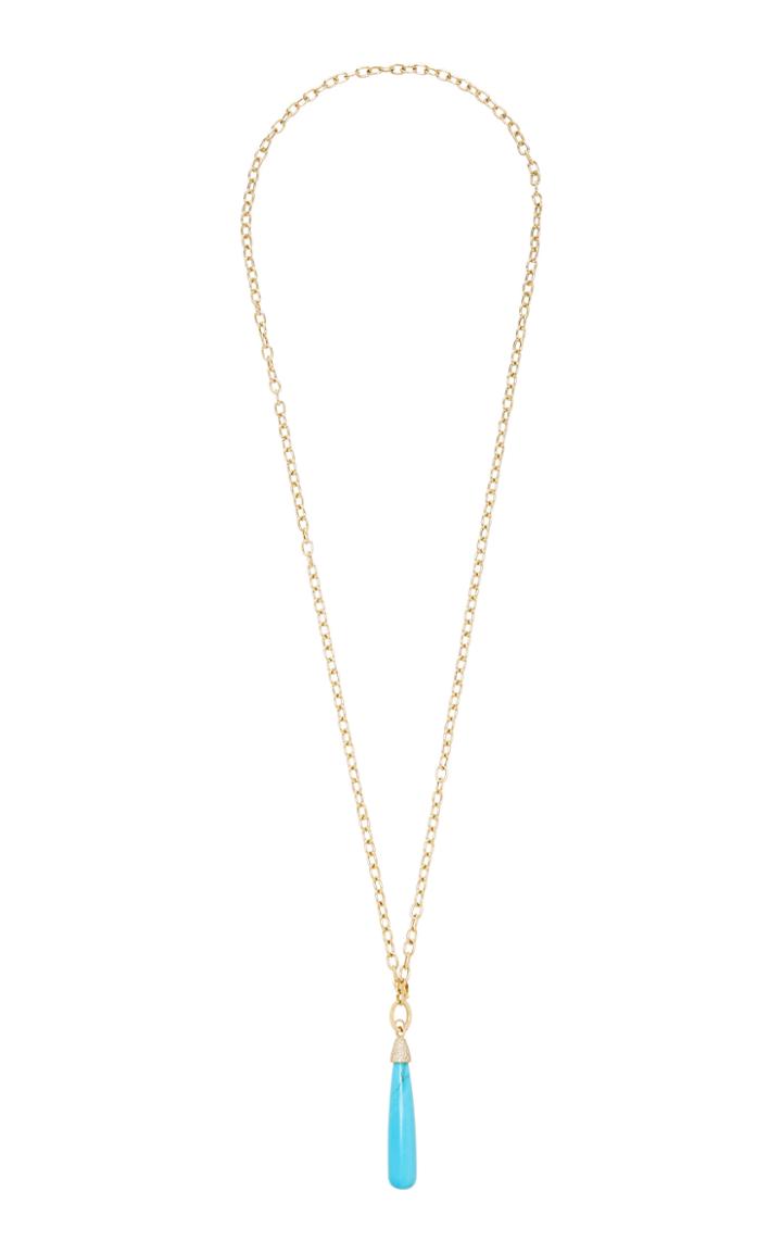 Sheryl Lowe 14k Gold, Diamond And Turquoise Necklace