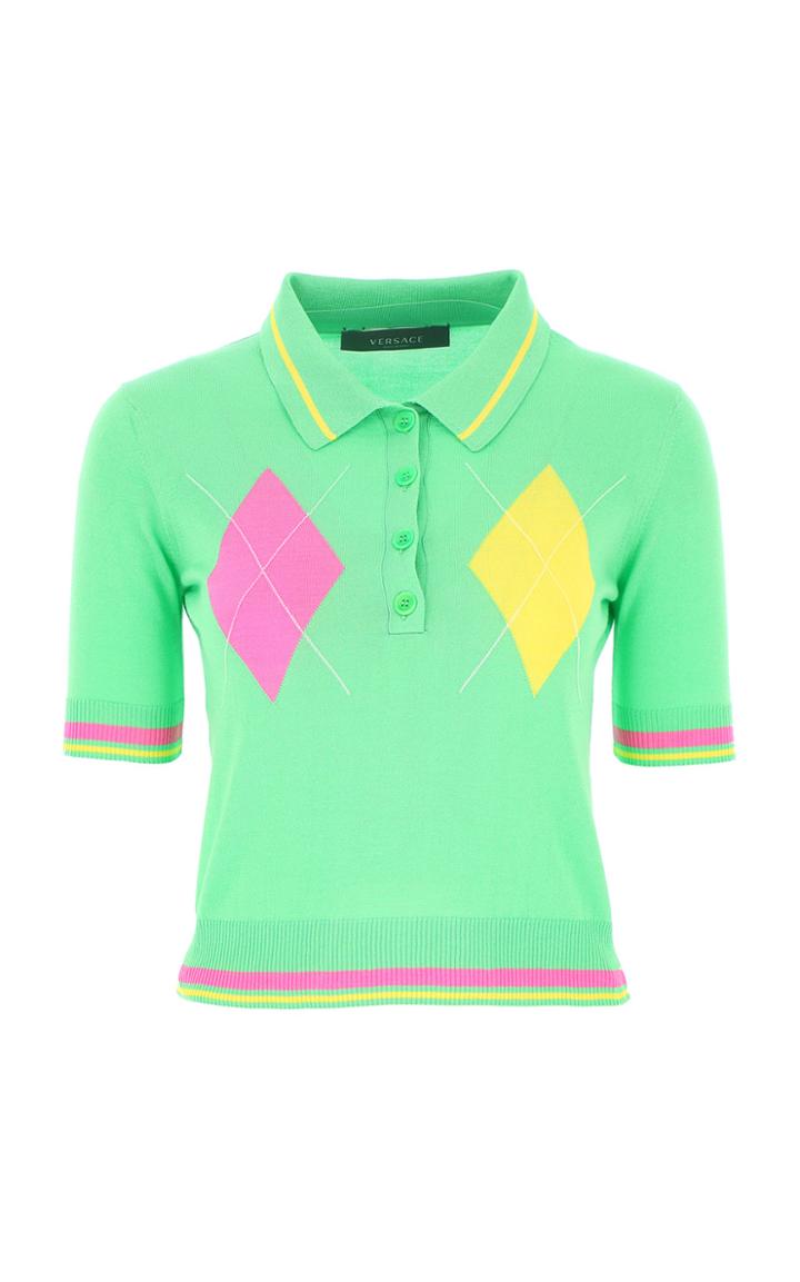 Moda Operandi Versace Argyle Intarsia-knit Silk Polo Shirt