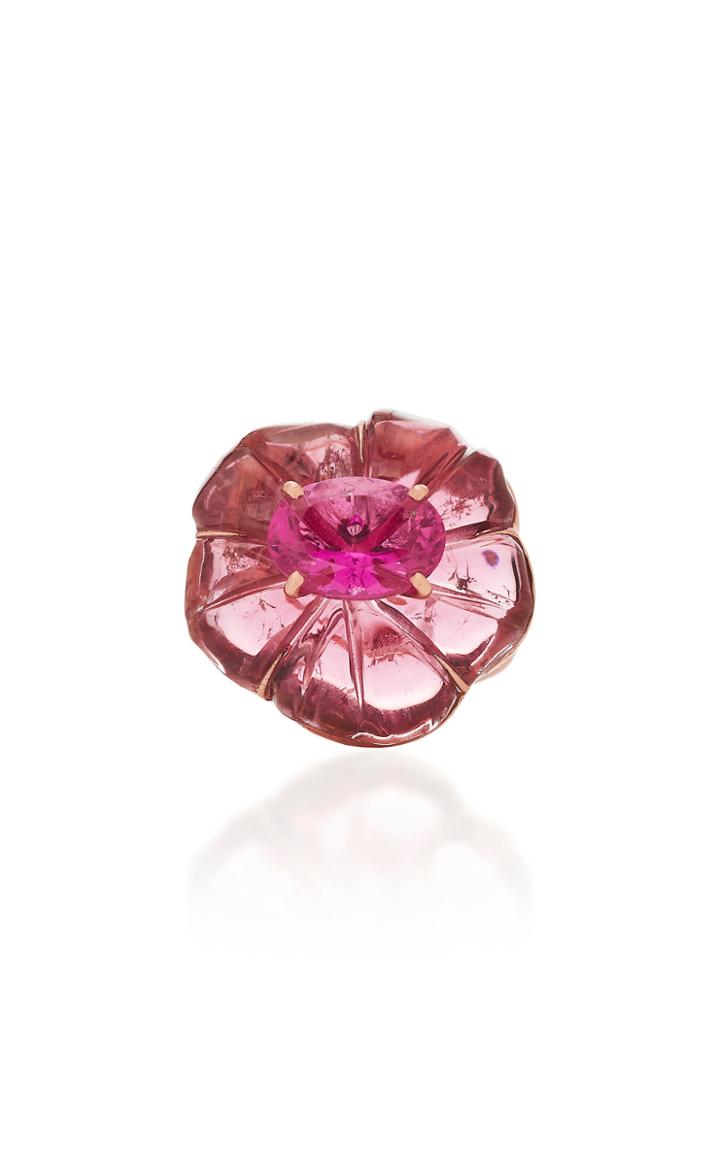 Irene Neuwirth One-of-a-kind 18k Rose Gold Carved Pink Tourmaline Flower Ring