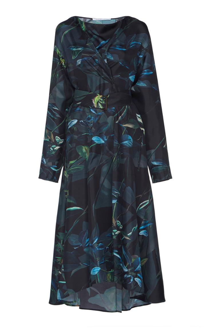 Agnona Shadow Botanical Printed Silk Twill Tunic Dress With Belt