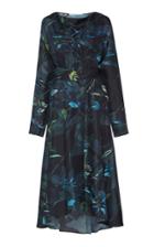 Agnona Shadow Botanical Printed Silk Twill Tunic Dress With Belt