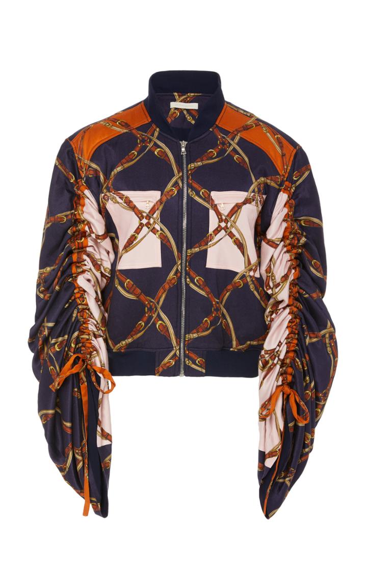 Jonathan Simkhai Saddle Print Ruched Sleeve Bomber Jacket