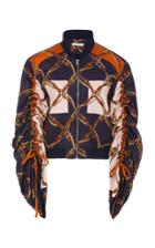 Jonathan Simkhai Saddle Print Ruched Sleeve Bomber Jacket