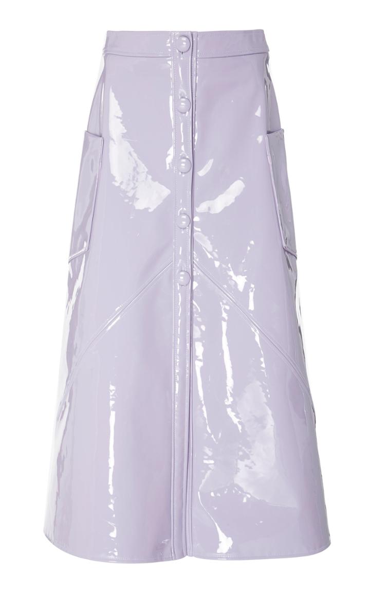 Christian Siriano Faux Patent Leather Button Down Skirt