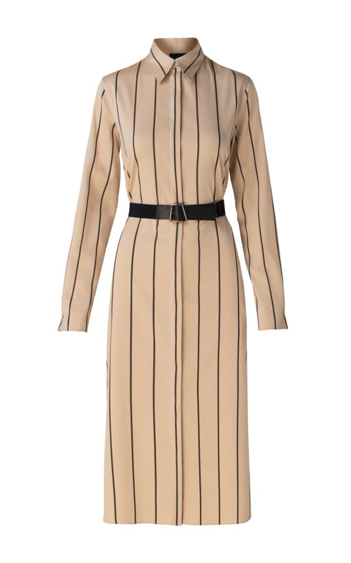 Moda Operandi Akris Belted Striped Gabardine Midi Shirt Dress