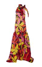 Naeem Khan Drop Waist Floral Bow Gown