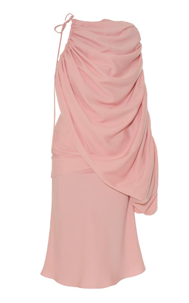 Lado Bokuchava One-sleeve Gathered Crepe De Chine Dress