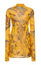 Moda Operandi Jil Sander Moby Marbled Long Sleeved Silk Top Size: 34