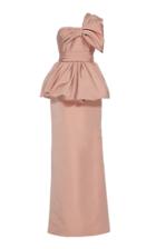 Reem Acra One Shoulder Faille Gown With Bubble Peplum