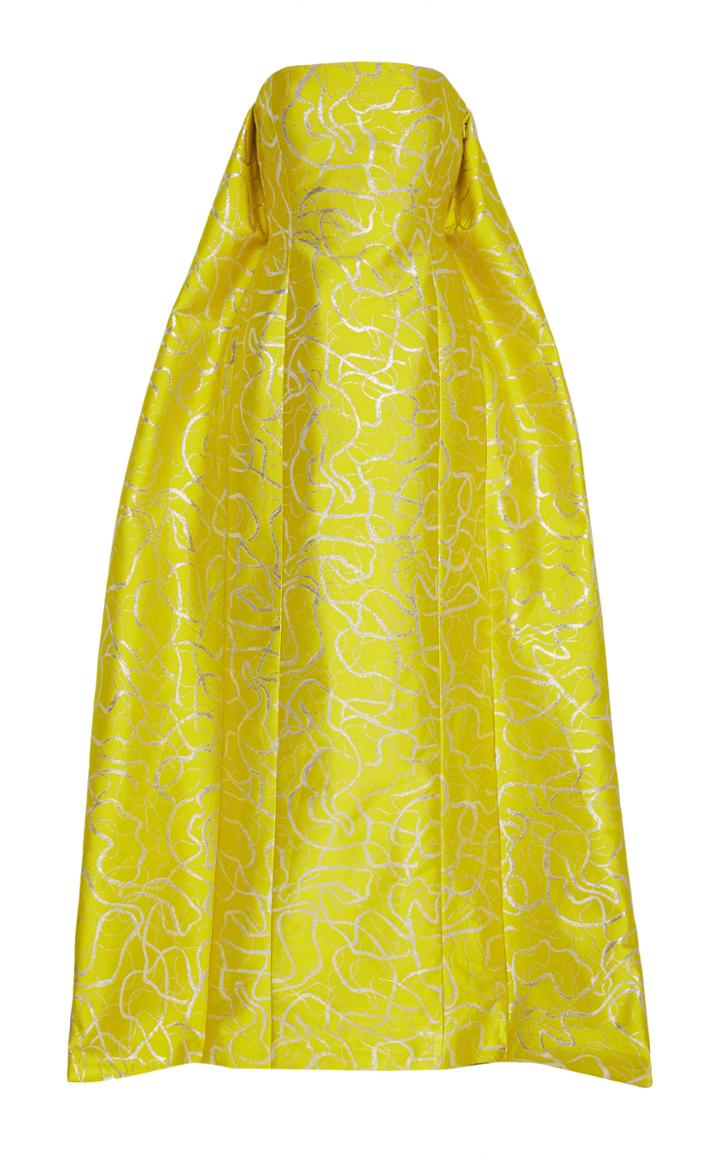 Elizabeth Kennedy Jacquard Gown With Back Cape