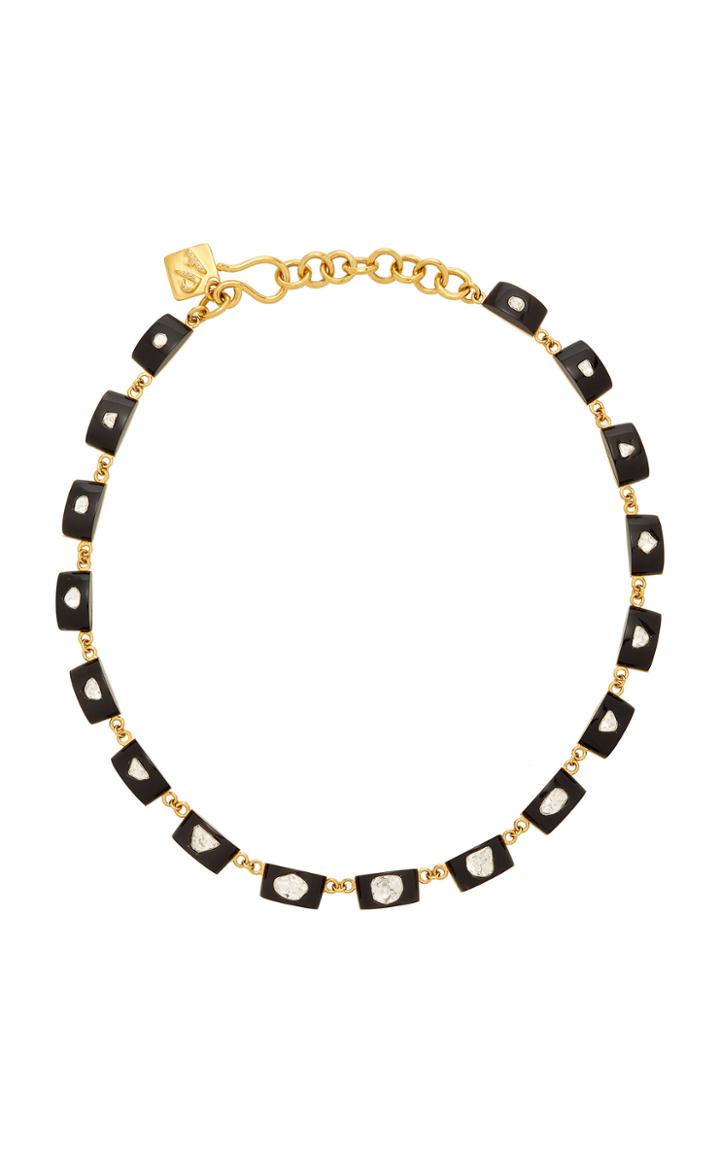 Ashley Pittman Rectangle Dark Horn And Diamond Chloe Necklace