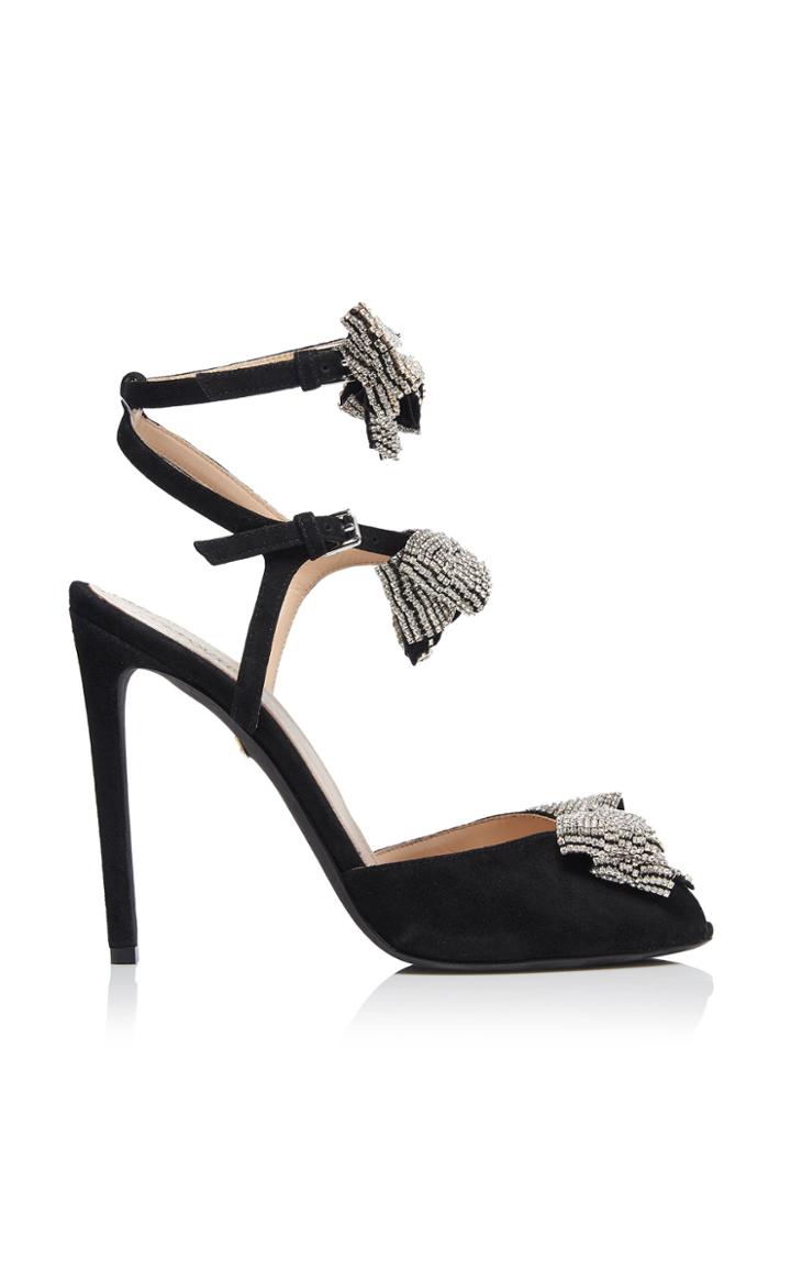 Giambattista Valli Strass-embellished Bow-detailed Suede Stiletto Sand