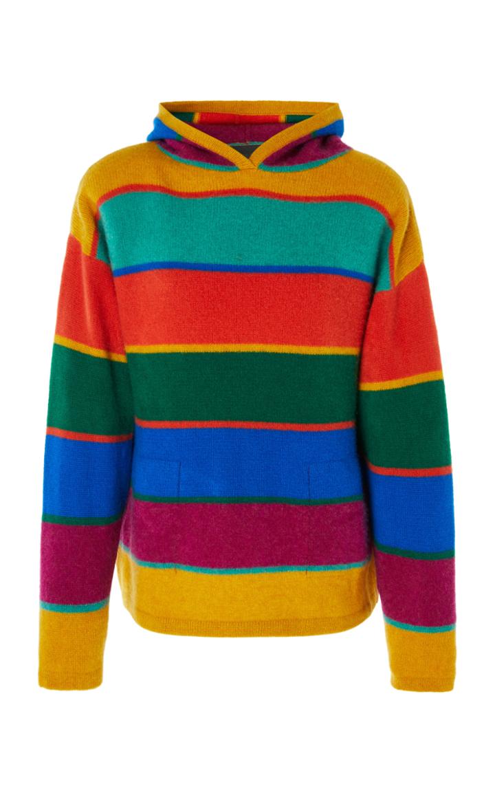 The Elder Statesman Striped Cashmere Hooded Sweatshirt