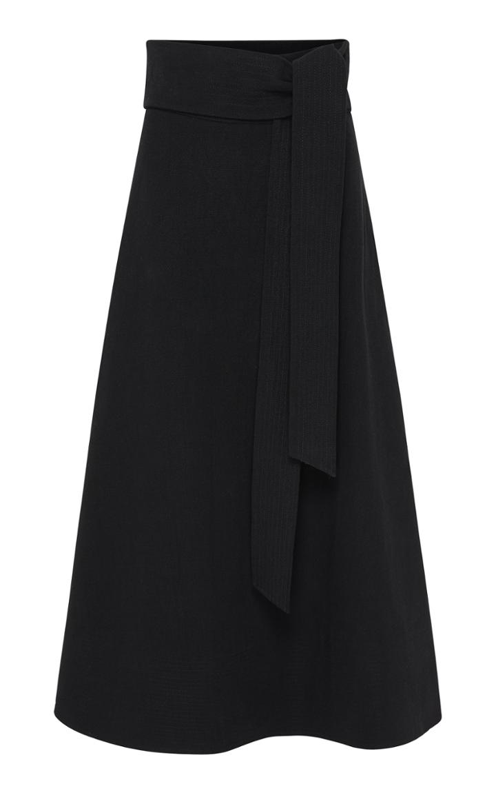 St. Agni Manami Belted Cotton-linen A-line Midi Skirt