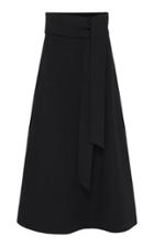 St. Agni Manami Belted Cotton-linen A-line Midi Skirt