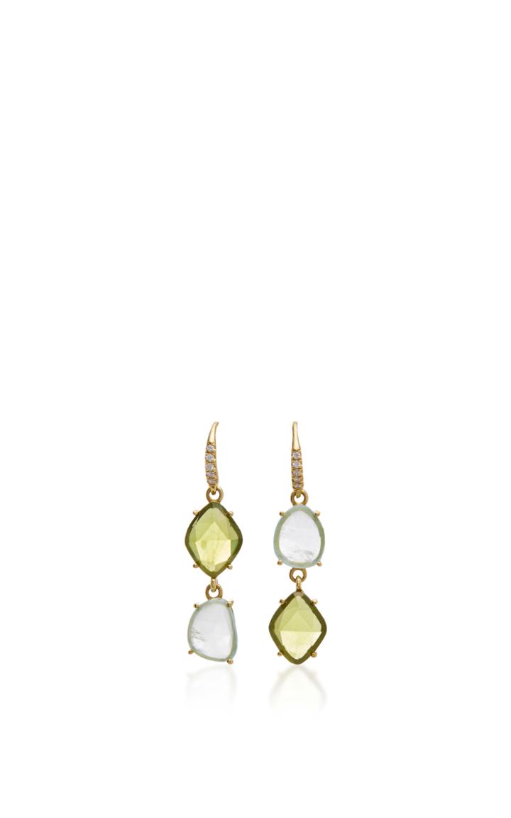 Lauren K 18k Yellow Gold Peridot And Aquamarine Earrings