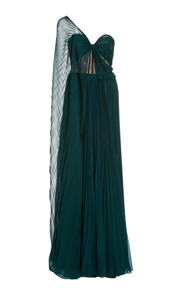 Moda Operandi Oscar De La Renta Pleated Cold-shoulder Silk Gown