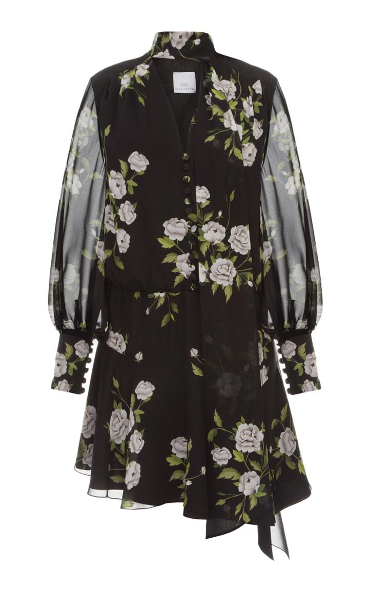 Elenareva Pussy-bow Printed-silk Mini Dress