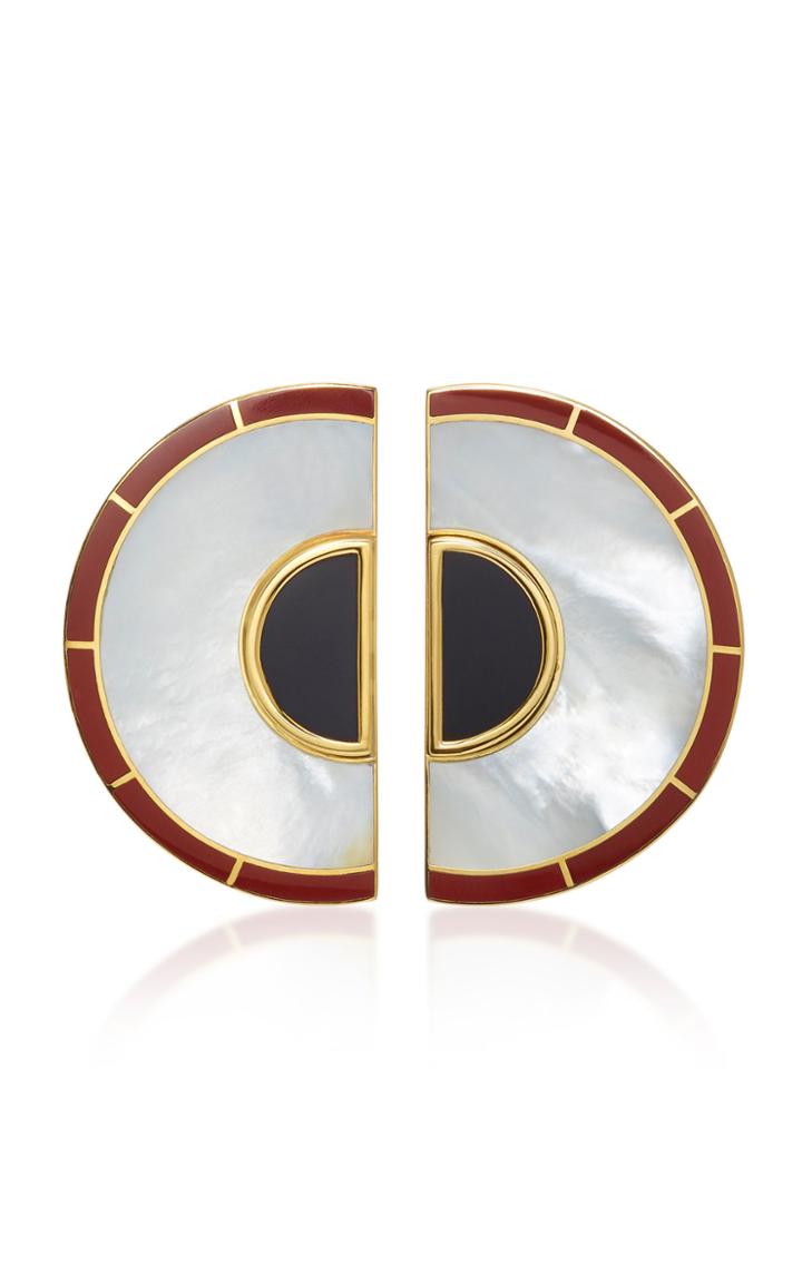 Monica Sordo Brujo Half Orbit 24k Gold-plated Brass Mother Of Pearl Earrings