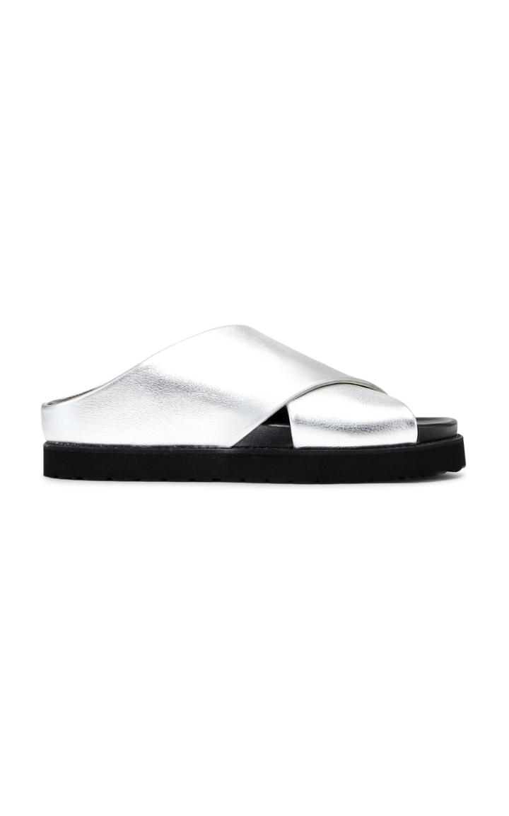 Moda Operandi Ganni Metallic Leather Crossover Sandals