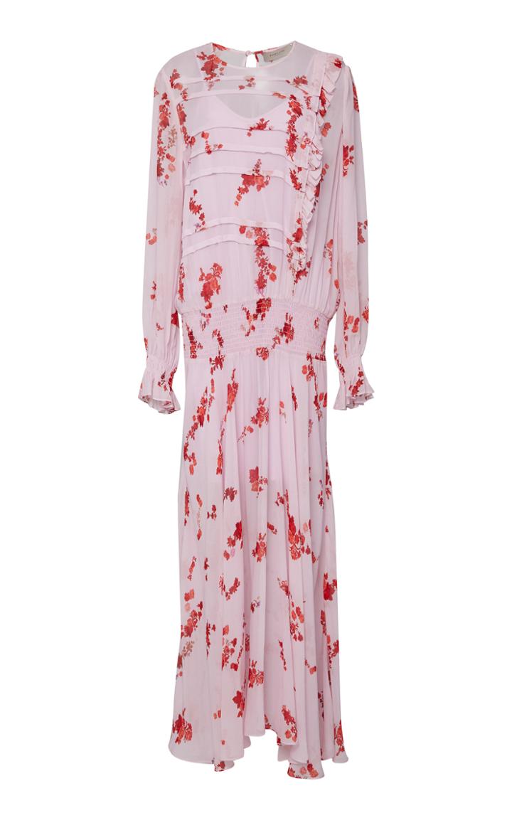Preen Line Gilda Smocked Floral-print Chiffon Maxi Dress