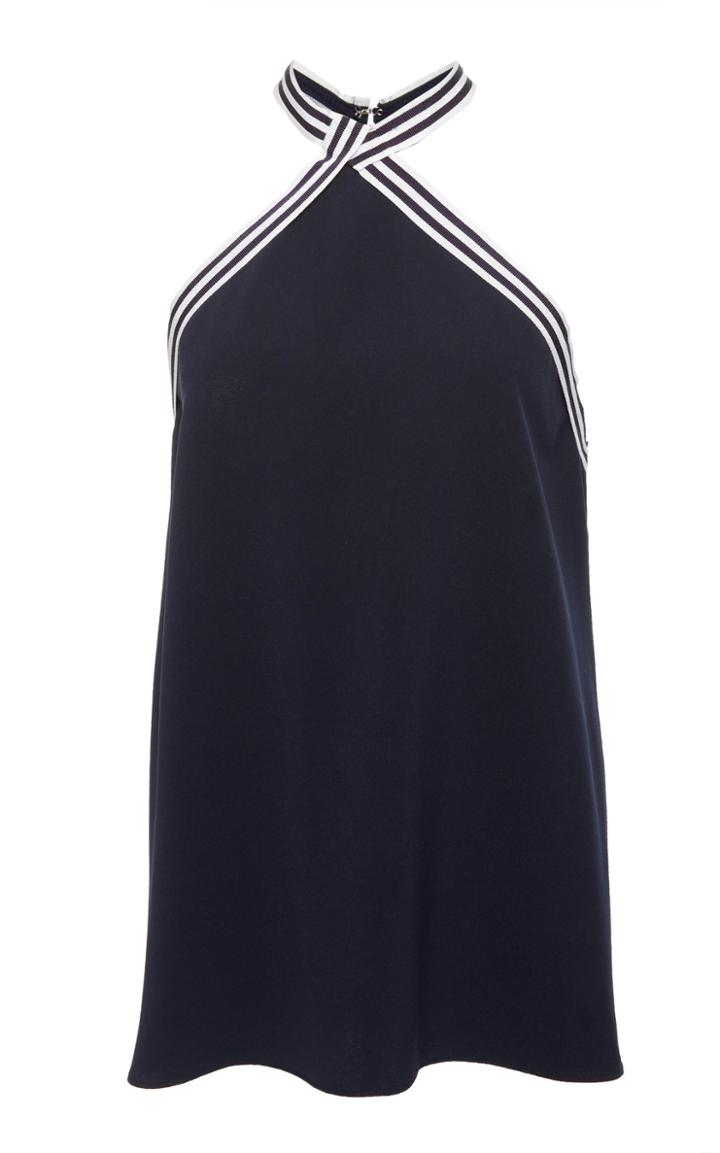 Lela Rose Stripe-trim Halter-neck Poplin Top