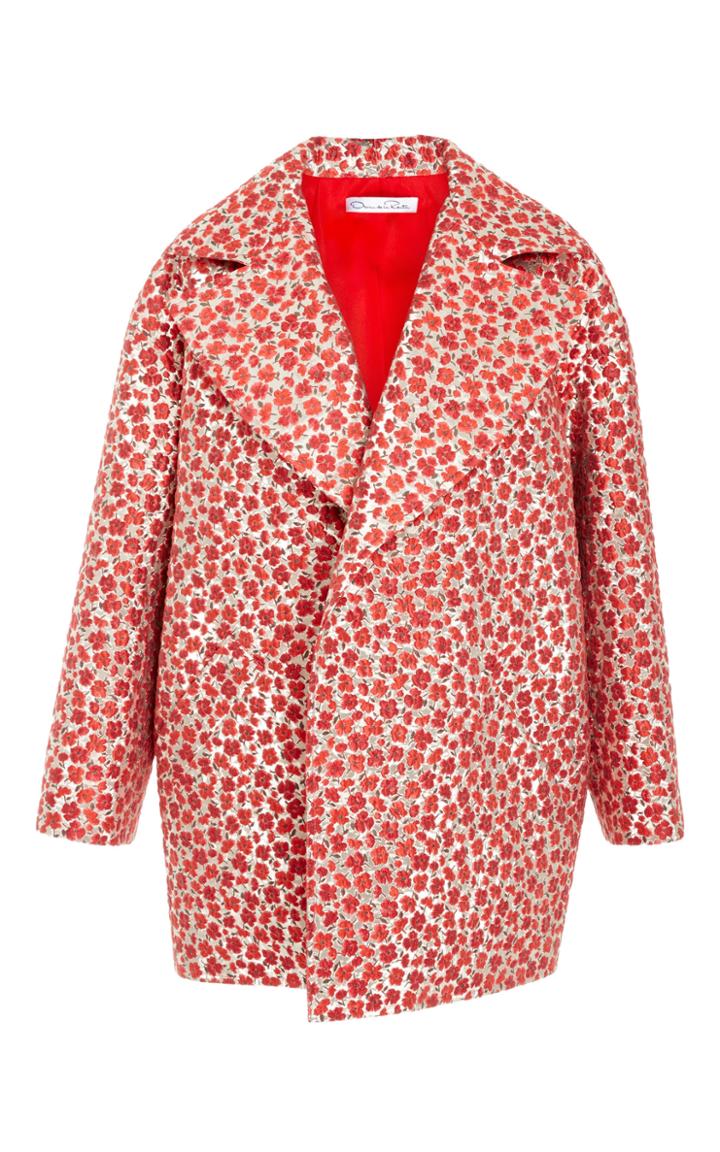 Oscar De La Renta Floral Notch Collar Coat