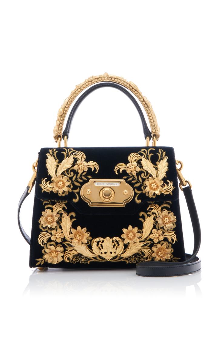 Dolce & Gabbana Embroidered Velvet Top Handle Bag
