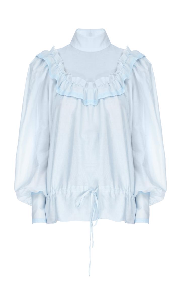 Flow The Label Blue Ruffled Bib Blouse