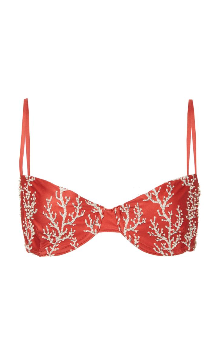 Moda Operandi Agua By Agua Bendita Mostaza Arrecife Embroidered Bikini Top