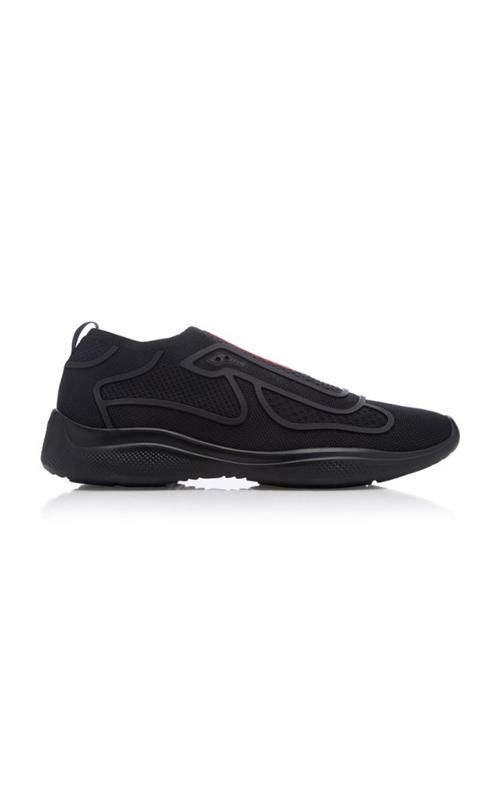 Prada Logo-embossed Rubber And Leather-trimmed Mesh Sneakers
